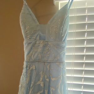 Light blue sequin prom dress